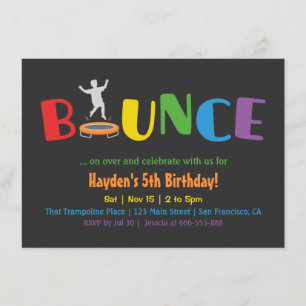 Bounce Trampoline Kids Birthday Party Invitations