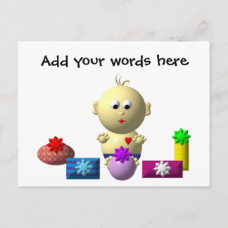 BOUNCING BABY BOY WITH 5 PRESENTS POSTCARD