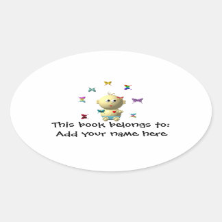 BOUNCING BABY BOY WITH 9 BUTTERFLIES OVAL STICKER