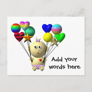 BOUNCING BABY GIRL WITH 10 BALLOONS POSTCARD