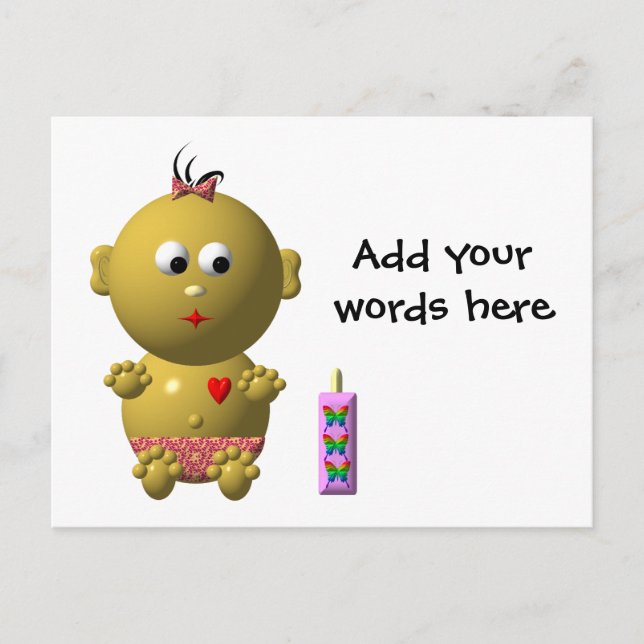 BOUNCING BABY GIRL WITH 1 BOTTLE POSTCARD (Front)