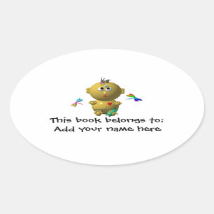 BOUNCING BABY GIRL WITH 4 DRAGONFLIES OVAL STICKER