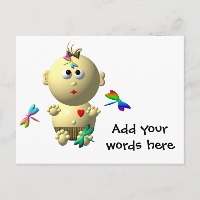 BOUNCING BABY GIRL WITH 4 DRAGONFLIES POSTCARD (Front)