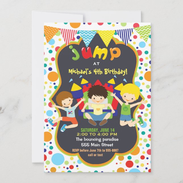 Bouncing Invitation Kids Birthday Party Bounce (Front)