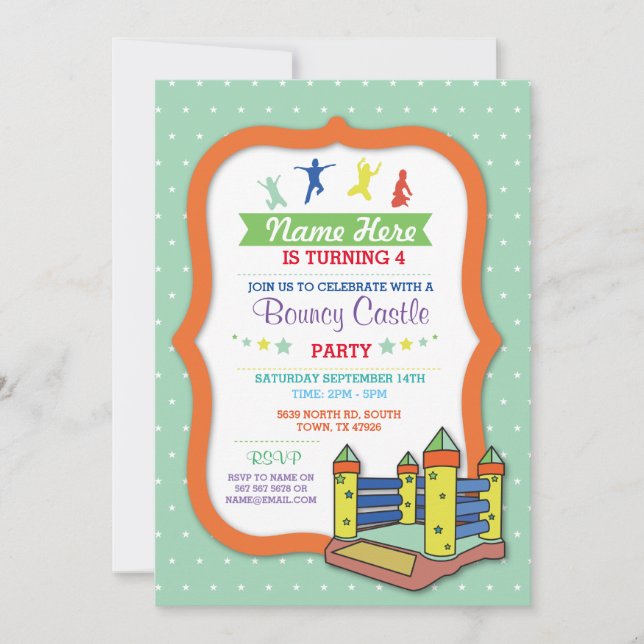 Bouncy Castle Party Green Kids Birthday Invitation (Front)