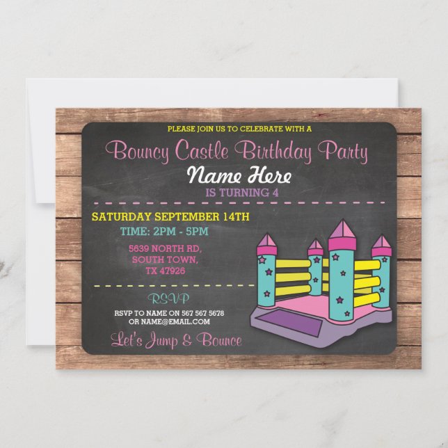 Bouncy Castle Party Jump Kids Pink Birthday Invite (Front)