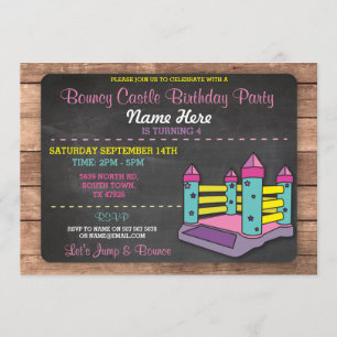 Bouncy Castle Party Jump Kids Pink Birthday Invite