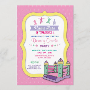 Bouncy Castle Party Pink Kids Birthday Invitation