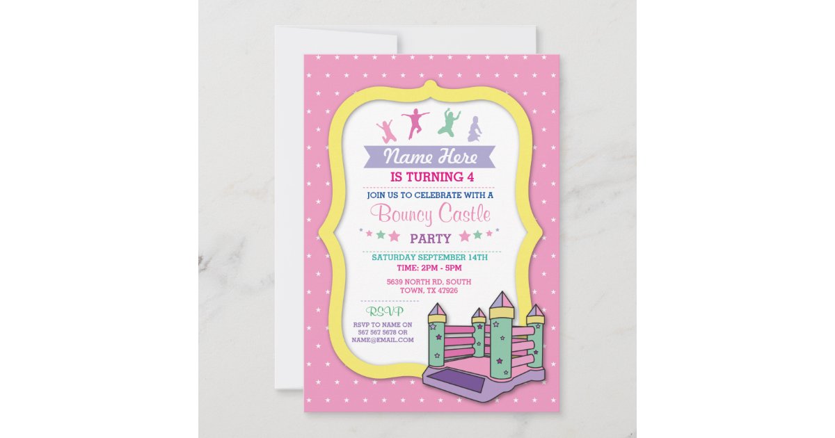 Bouncy Castle Party Pink Kids Birthday Invitation Zazzle