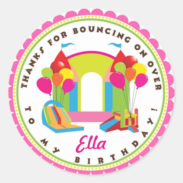 Bouncy House Girl Birthday Party Stickers (Front)