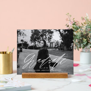 Bouncy Script Graduation Announcement Card Acrylic Sign