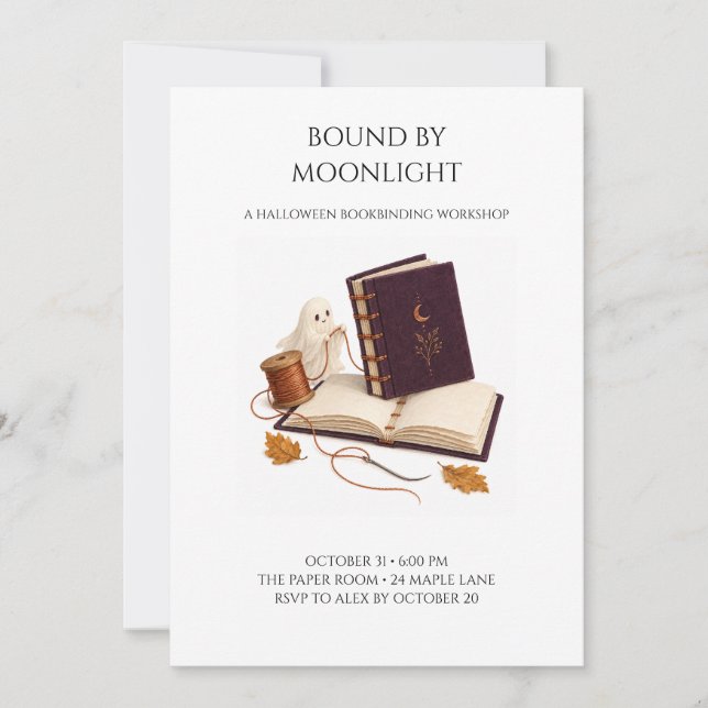 Bound by Moonlight Halloween Bookbinding Workshop Invitation (Front)