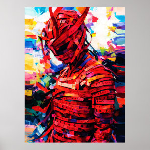Bound in Red Script Vibrant Calligraphy Figure Poster