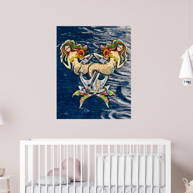 Bound Mermaid Nautical Ocean Poster Wall Art (Nursery 2)