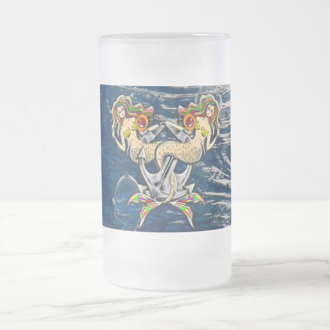 Bound Mermaids - Nautical Design for Ocean Lovers Frosted Glass Beer Mug (Center)