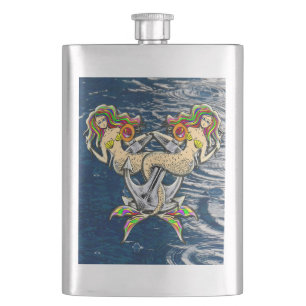 Bound Mermaids - Nautical Design for Ocean Lovers Hip Flask