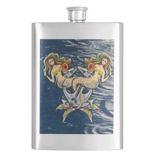 Bound Mermaids - Nautical Design for Ocean Lovers Hip Flask (Front)