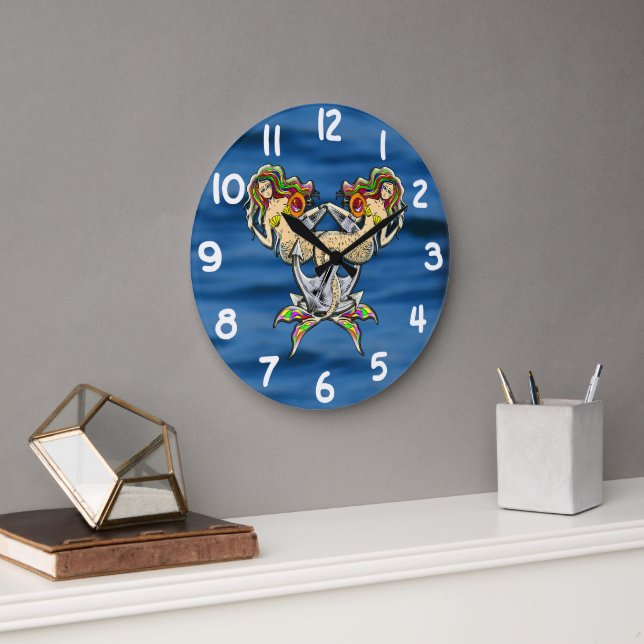 Bound Mermaids - Nautical Design for Ocean Lovers Large Clock (Office)