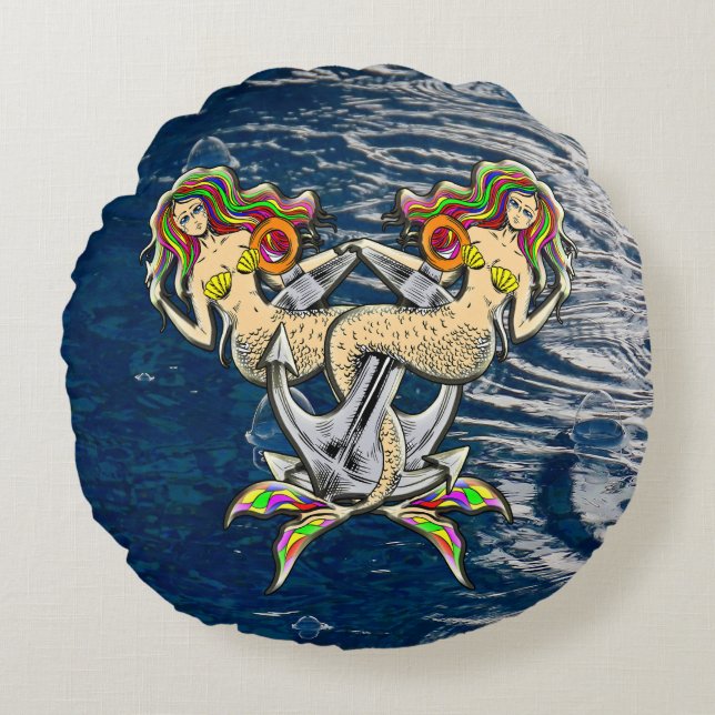 Bound Mermaids - Nautical Design for Ocean Lovers Round Cushion (Front)