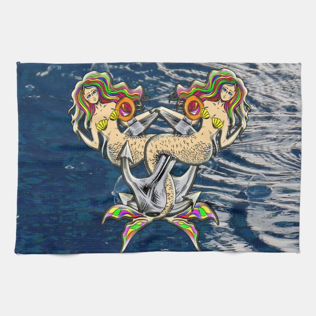 Bound Mermaids - Nautical Design for Ocean Lovers Tea Towel (Horizontal)