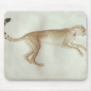 Bounding cheetah with a red collar mouse mat