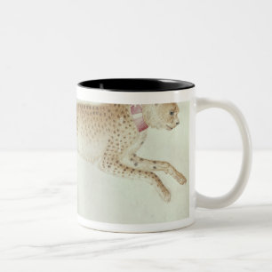 Bounding cheetah with a red collar Two-Tone coffee mug