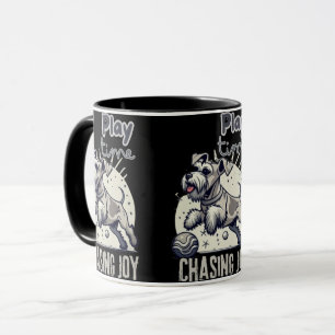 Boundless Energy: Playful Grey Dog's Ball Chase Mug