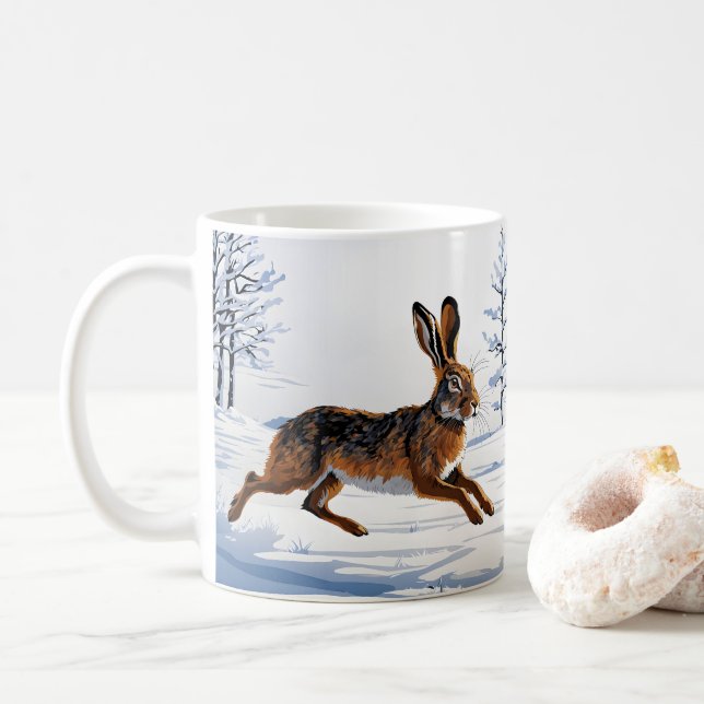 Boundless Hare Freedom in Snow Coffee Mug (With Donut)