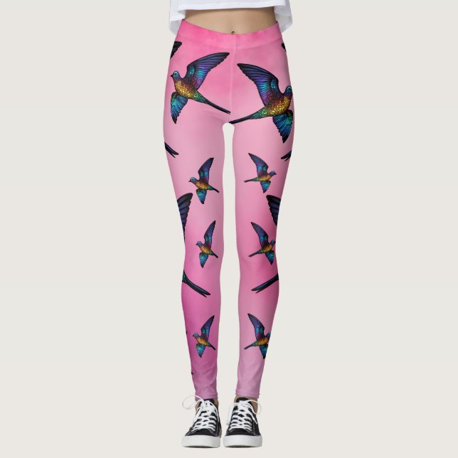 Boundless Wanderer: Multicoloured Swift Bird Leggings (Front)
