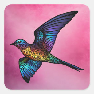 Boundless Wanderer: Multicoloured Swift Bird Square Sticker