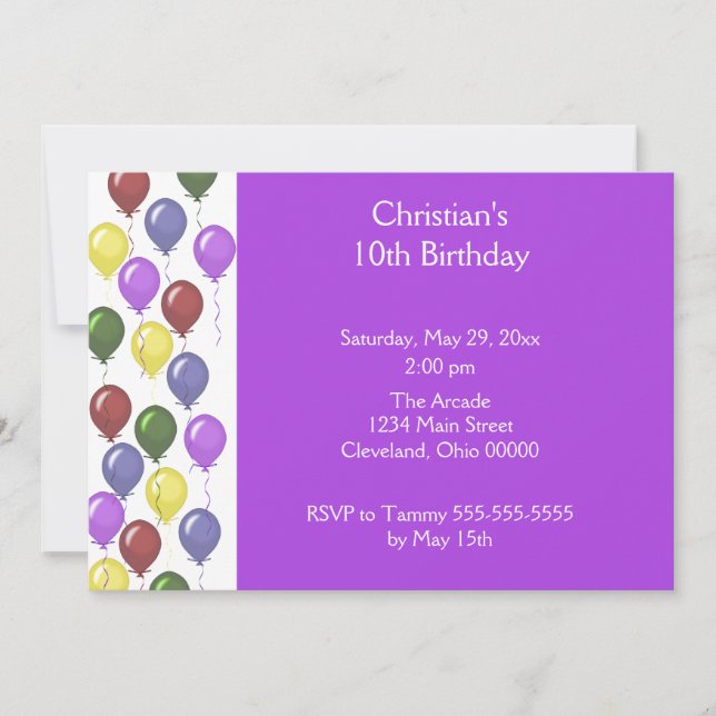 Bountiful Balloons Invitation (Purple) (Front)
