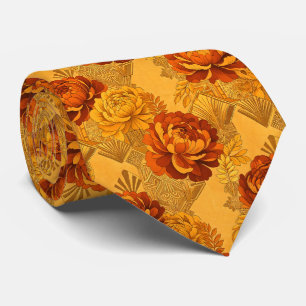 Bountiful Blossoms Golden Orange Art Deco Tie