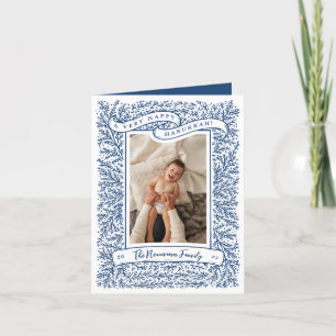 Bountiful Branches Dark Blue Hanukkah Photo Card