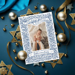 Bountiful Branches Dark Blue Hanukkah Photo Card<br><div class="desc">Branches and tiny berries abound in this hand drawn photo frame. Flowing ribbon reads "A Very Happy Hanukkah" - graphic can be changed in colour or deleted so you can add your own typed greeting. Family Name and Year are below, optional area for a message on the back side, or...</div>