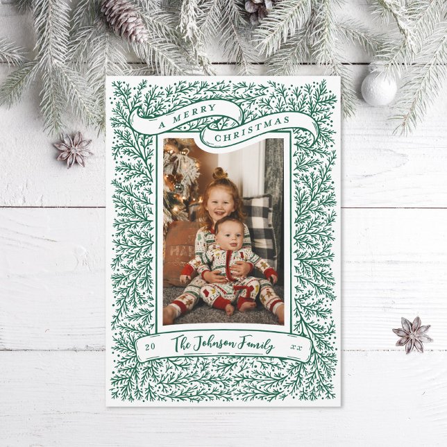 Bountiful Branches Forest Green Christmas Photo Holiday Card (Creator Uploaded)