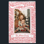Bountiful Branches Red and White Christmas Photo Calendar<br><div class="desc">Hand drawn juniper branches with ribbon "a merry christmas"; Customise the text on the front and photos inside.</div>