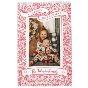 Bountiful Branches Red and White Christmas Photo Calendar