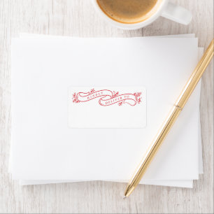 Bountiful Branches Red and White Christmas Ribbon Label