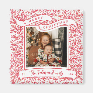Bountiful Branches Red and White Photo Christmas Magnet