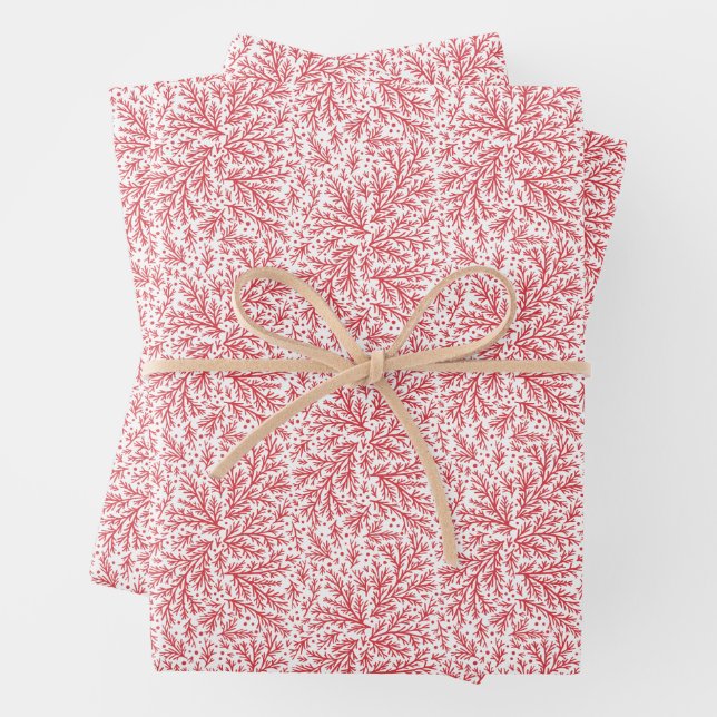 Bountiful Branches Red and White Photo Christmas Wrapping Paper Sheet (In situ)
