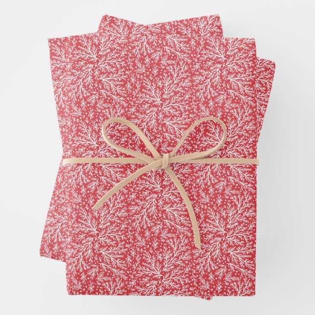 Bountiful Branches Red and White Photo Christmas Wrapping Paper Sheet (In situ)