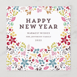 Bountiful Floral Happy New Year text Holiday Card