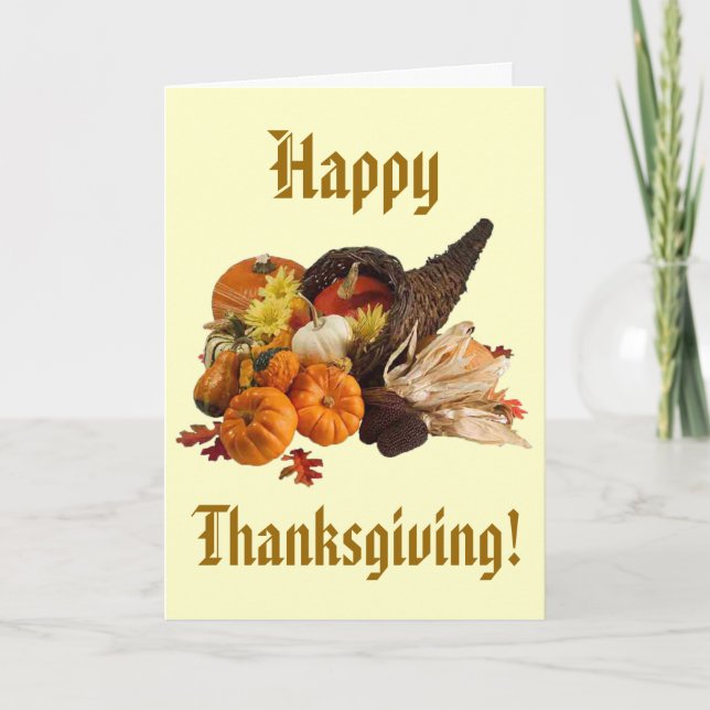 Bountiful Harvest Cornucopia Thanksgiving Holiday Card (Front)
