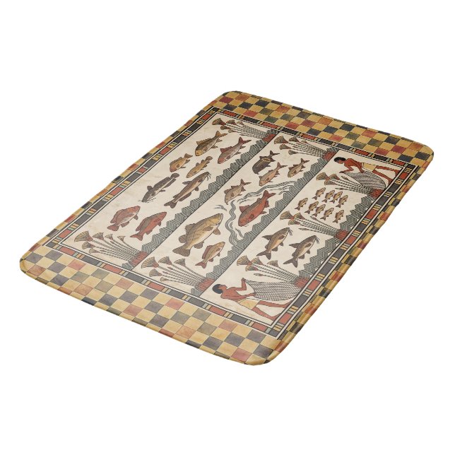 Bountiful Marshes: Ancient Egyptian Fishing Scene Bath Mat (Angled)