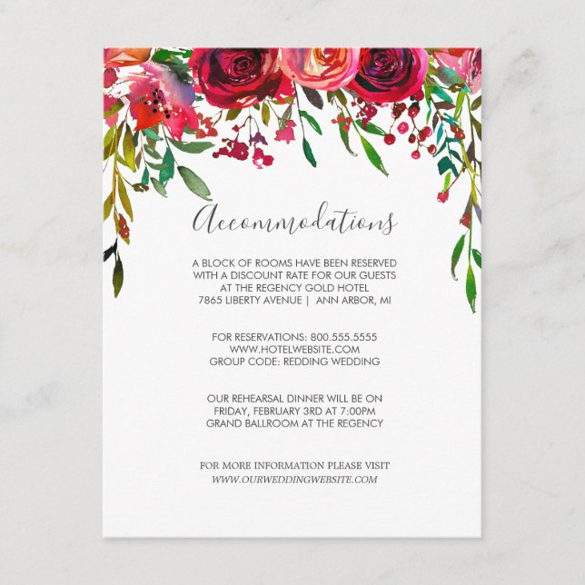 Bountiful Rose Ruby Red Wedding Accommodations Enclosure Card (Front)