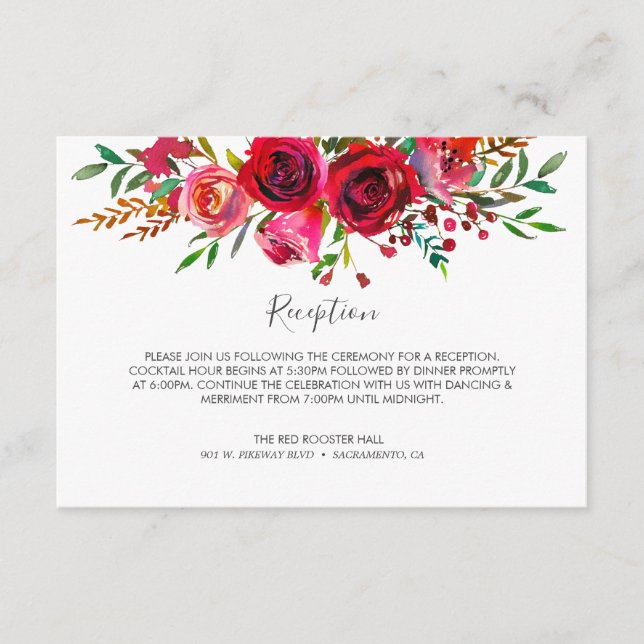 Bountiful Rose Ruby Red Wedding Reception Enclosure Card (Front)