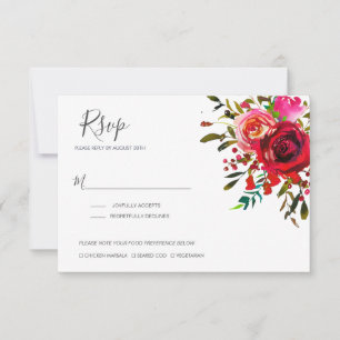 Bountiful Rose Ruby Red Wedding RSVP Card
