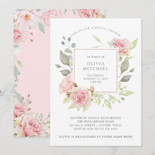 Bountiful Roses Elegant Pink Floral Bridal Shower Invitation