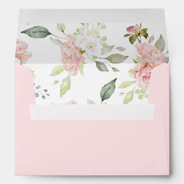 Bountiful Roses | Elegant Pink Floral Wedding Envelope (Back (Bottom))