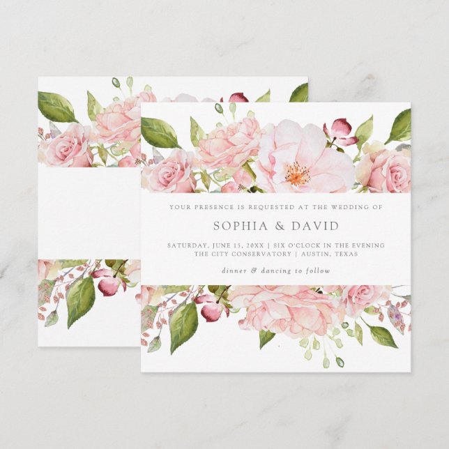 Bountiful Roses | Elegant Pink Floral Wedding Invitation (Front/Back)